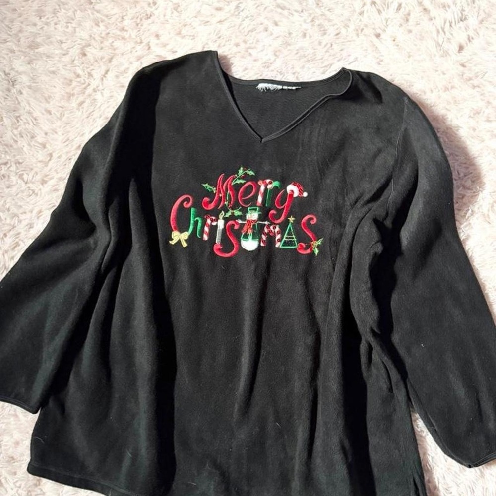 Vintage 90s Christmas Holiday Embroidered Fleece Grandmacore Sweater Womens 3X